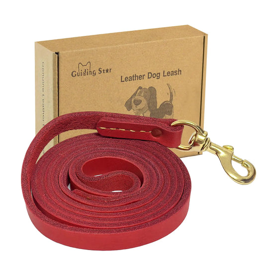 Guiding Star Leather Dog Leash (6ftx3/4inch Red)