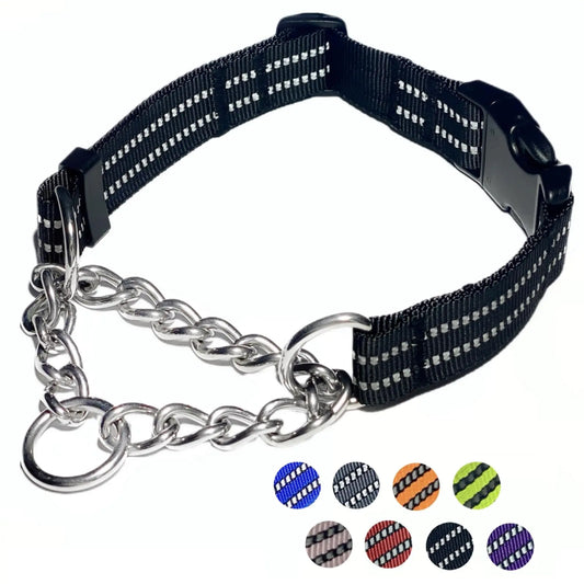 Martingale Dog Collars Reflective Nylon Collar with Stainless Steel Chain