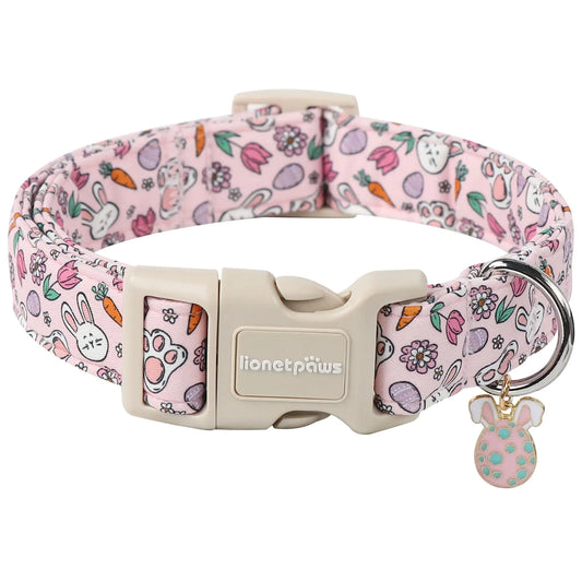 Lionet Paws Easter Dog Collar- Cute Rabbit Purple Eggs Pink Dog Collar