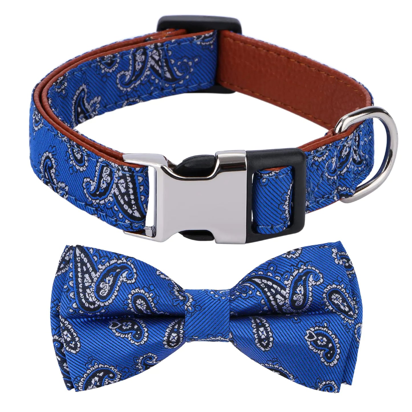 Rhea Rose Bowtie Dog Collars Blue Paisley Pattern Medium